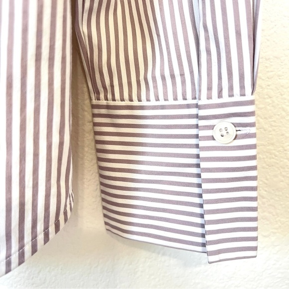 Lafayette 148 Classic Tan & White Striped Poplin Button-Up Shirt Size Small - Picture 5 of 11
